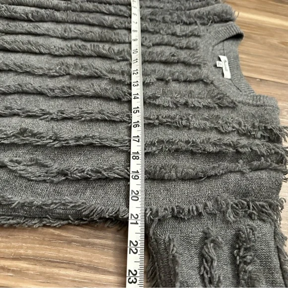 Madewell 100% Merino Wool Fringe Stripe Sweater Gray XS Boxy Cropped - Picture 7 of 10